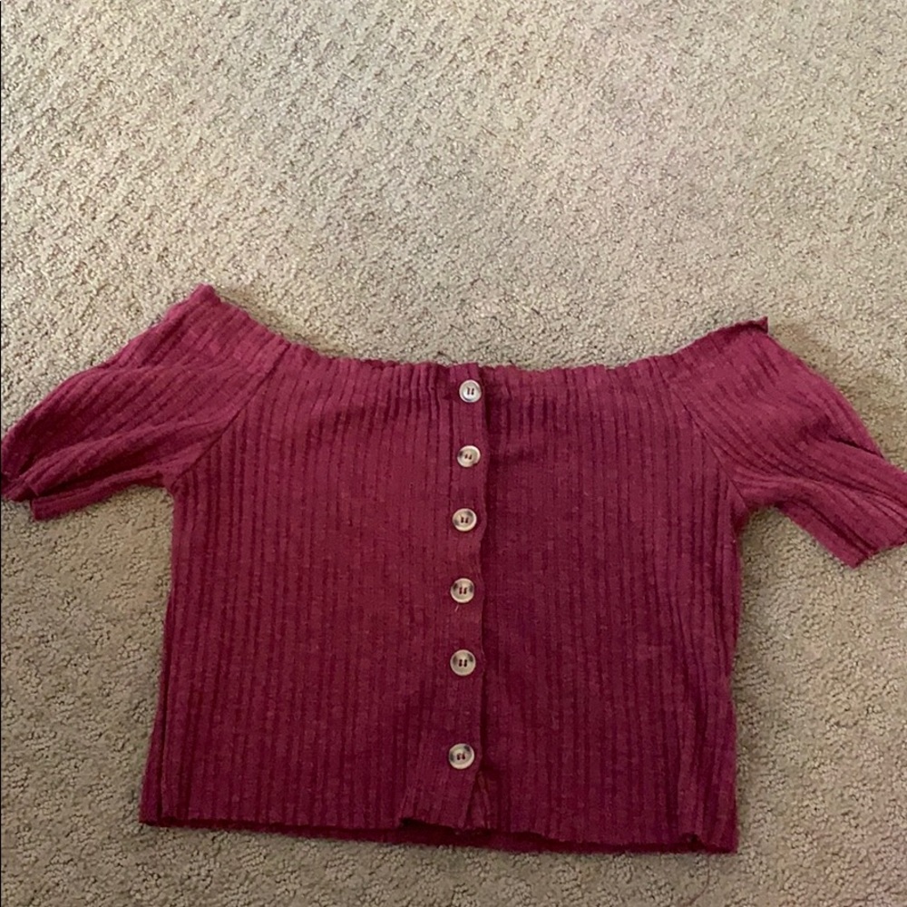 Maroon off the shoulder crop top